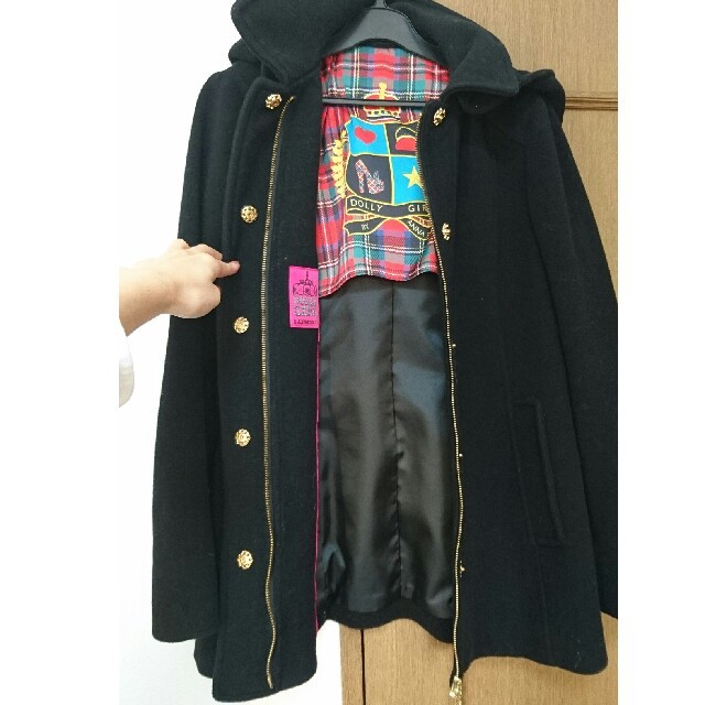 DOLLY GIRL BY ANNA SUI(ドーリーガールバイアナスイ)のドーリーガール ビジュー フード コート 黒 レディースのジャケット/アウター(ロングコート)の商品写真