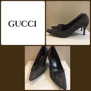 グッチ(Gucci)のGUCCI♡ブラックキャンバス GGロゴ パンプス♡(ハイヒール/パンプス)