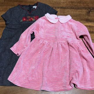 プチバトー(PETIT BATEAU)の1才 12M 74センチ キャシャレル、ザラ ワンピース２枚セット(ワンピース)