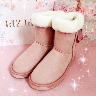 リズリサ(LIZ LISA)の☆リズリサLIZLISA☆後ろ編み上げリボン☆ふわふわムートンブーツ☆ピンク新品(ブーツ)