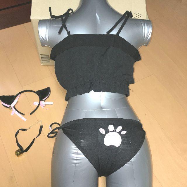 猫ランジェリー４点セット コスプレ 伸縮 黒 エンタメ/ホビーのコスプレ(衣装一式)の商品写真