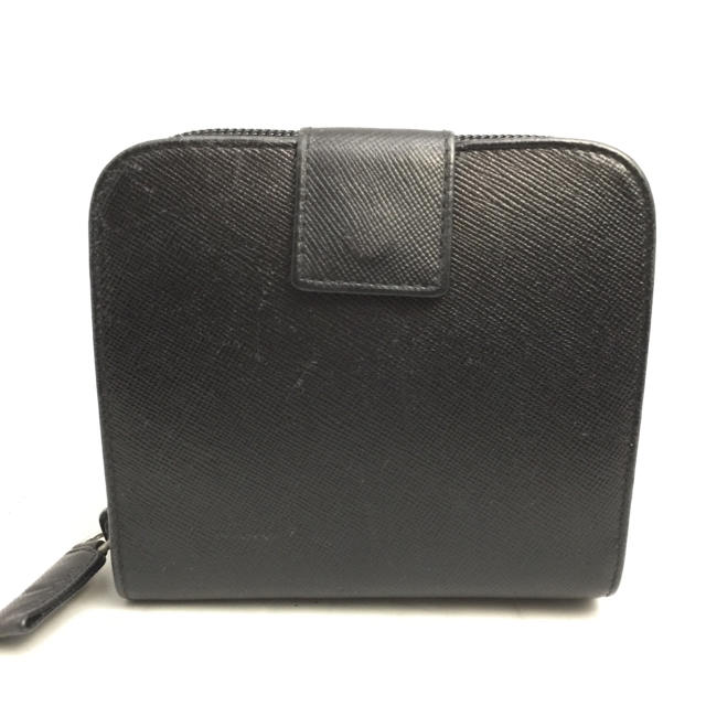 PRADA(プラダ)のPRADA プラダ 黒 レザー ラウンドファスナー コンパクト  折財布 レディースのファッション小物(財布)の商品写真