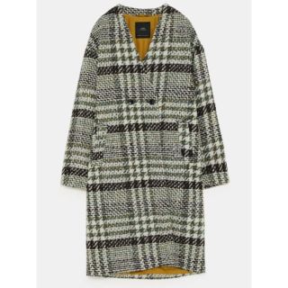 ザラ(ZARA)のZARA チェック柄ツイードロングコート 新品 交渉可(ロングコート)