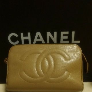 シャネル(CHANEL)のCHANEL ココマーク キャビアスキン 化粧ポーチ 正規品(ポーチ)