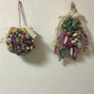 ミニ紫陽花ボール&スワッグ2点セット☆(ドライフラワー)