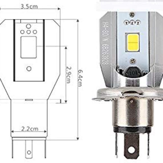 バイク用LEDヘッドライトH4 Hi/Lo 6W 800LM 6~80Vホワイト 自動車/バイクのバイク(パーツ)の商品写真
