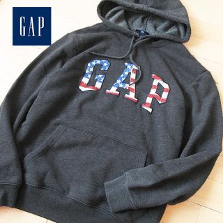 ギャップ(GAP)の美品 Mサイズ GAP ギャップ ビッグロゴパーカー グレー(パーカー)