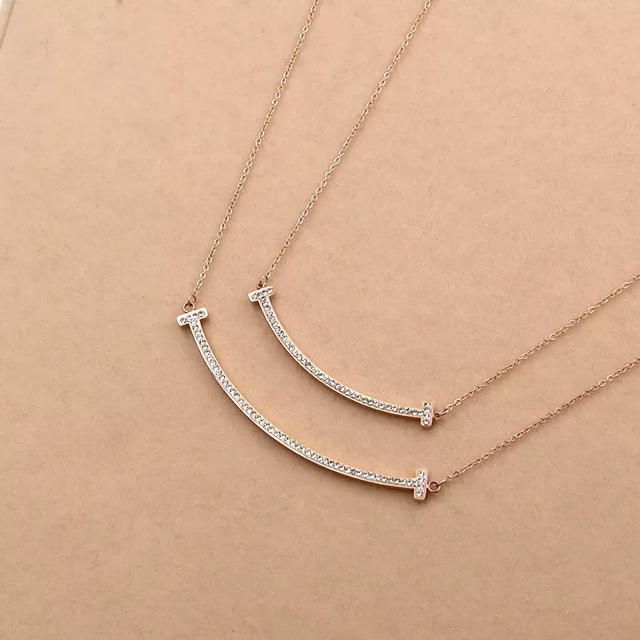 ハイグレードCZダイヤ ネックレス 18K Rose Gold スマイル T字 レディースのアクセサリー(ネックレス)の商品写真