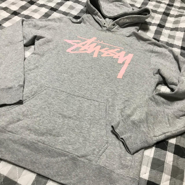 stussy ステューシー グレー ピンク ロゴパーカー M stussy ステューシー グレー ピンク ロゴパーカー M