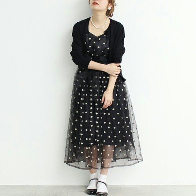 Dot&Stripes CHILDWOMAN(ドットアンドストライプスチャイルドウーマン)のCHILD WOMAN チャイルドウーマン ドットチュールリボンワンピース レディースのワンピース(ひざ丈ワンピース)の商品写真