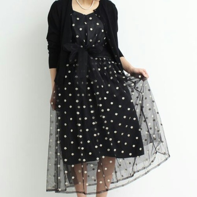 Dot&Stripes CHILDWOMAN(ドットアンドストライプスチャイルドウーマン)のCHILD WOMAN チャイルドウーマン ドットチュールリボンワンピース レディースのワンピース(ひざ丈ワンピース)の商品写真