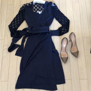 ダイアンフォンファステンバーグ(DIANE von FURSTENBERG)の【美品】DIANE von FURSTENBERG ドットラップワンピ ダイアン(ひざ丈ワンピース)