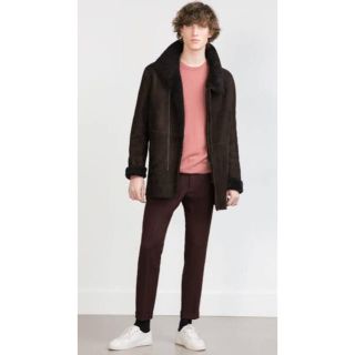 ZARA MAN リアルムートン コート M ブラウン - レザージャケット