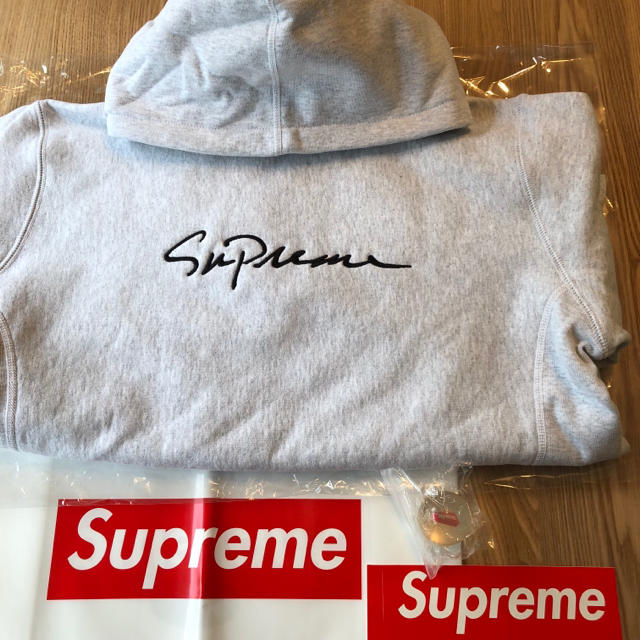 新品 supreme 18fw Script パーカー  グレー スクリプト