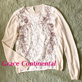 グレースコンチネンタル(GRACE CONTINENTAL)のグレースコンチネンタル  ボタニカル刺繍とフラワーレースのニットソー(ニット/セーター)