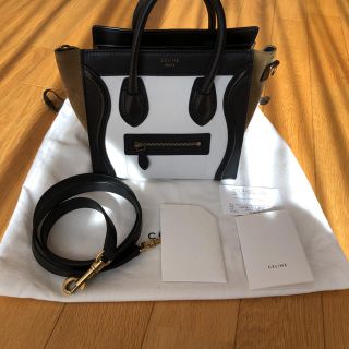 セリーヌ(celine)のセリーヌ ラゲージ ナノ ホワイト✖️ブラック サイド  カーキ色(ショルダーバッグ)