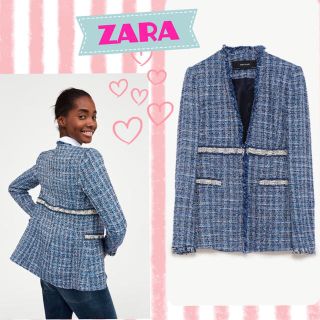 ザラ(ZARA)のsale!新品タグ付☆ZARAザラ☆パールトリム付ツイードジャケット(テーラードジャケット)