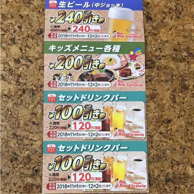 ビッグボーイ 割引券 チケットの優待券/割引券(レストラン/食事券)の商品写真