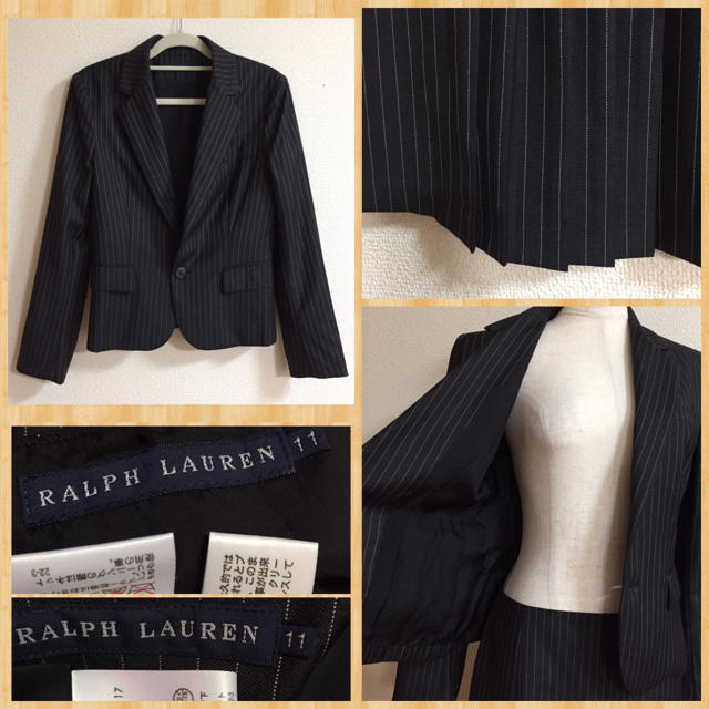 Ralph Lauren(ラルフローレン)の美品♪ RALPH LAUREN ウール100% プリーツ ストライプ柄 スーツ レディースのフォーマル/ドレス(スーツ)の商品写真