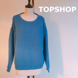 トップショップ(TOPSHOP)のL399 TOPSHOP トップショップ 長袖 ニット ブルー 青 38 丸襟(ニット/セーター)