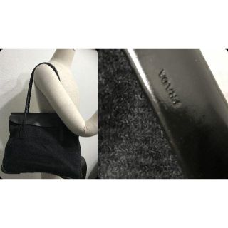 プラダ(PRADA)の●13万プラダツイードウール＆レザー革多用ショルダーバッグ黒ブリーフ３層●良美(ショルダーバッグ)