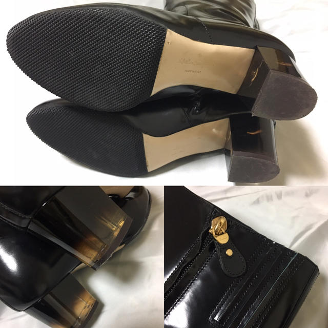 Salvatore Ferragamo(サルヴァトーレフェラガモ)の美品フェラガモ クリスタルヒールレザーブーツ6 1/2Dブラック レディースの靴/シューズ(ブーツ)の商品写真