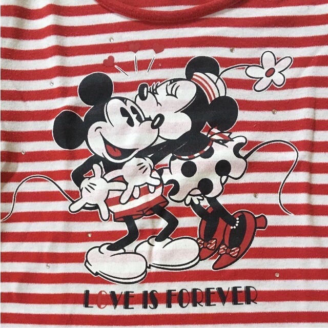 Disney(ディズニー)の【引越しSALE】 Tシャツ ミッキー ミニー ボーダー パフスリーブ レディースのトップス(Tシャツ(半袖/袖なし))の商品写真