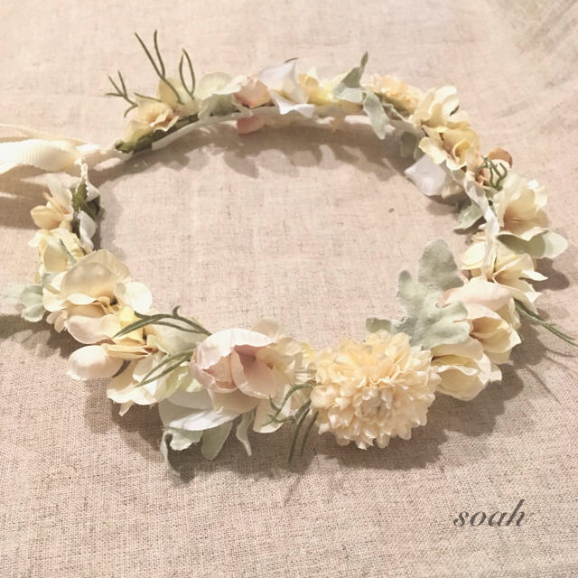 大人用 antique white 花かんむり ハンドメイド