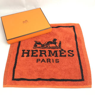 エルメス(Hermes)のHERMES エルメス オレンジ 黒 フェイスタオル(タオル/バス用品)