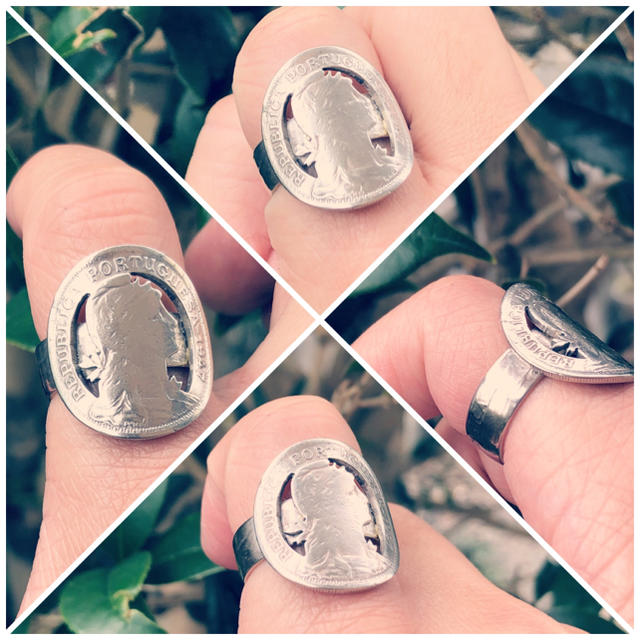 コインリング&カットコイン アメリカ25セント ポルトガル50センタボ メンズのアクセサリー(リング(指輪))の商品写真