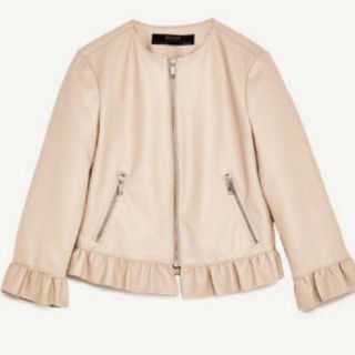 ザラ(ZARA)の新品　ザラ　ZARA　フェイク　レザー　ジャケット　コート　革ジャン　フリル(ノーカラージャケット)