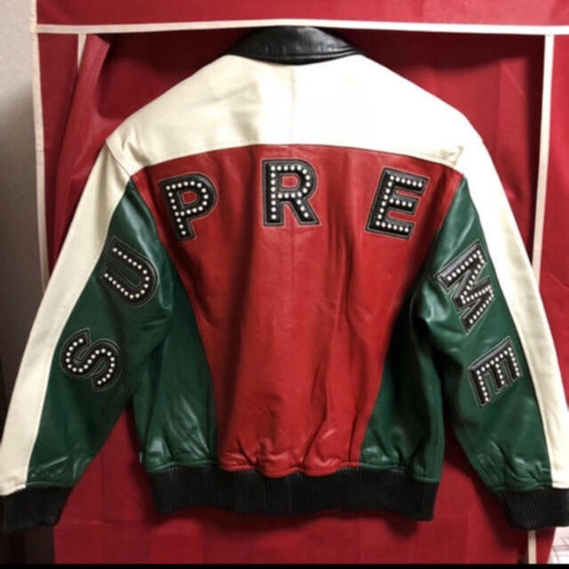 Supreme Studded Arc Logo Leather Jacket Red Clearance - gmas.care