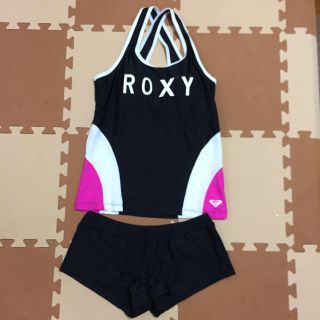 ロキシー(Roxy)の【未使用】ロキシーの黒白ピンクのタンキニ水着Ｌサイズ(水着)