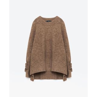 ザラ(ZARA)のZARA リボンスリーブセーター ニット S ザラ ブラウン 新垣結衣着用(ニット/セーター)