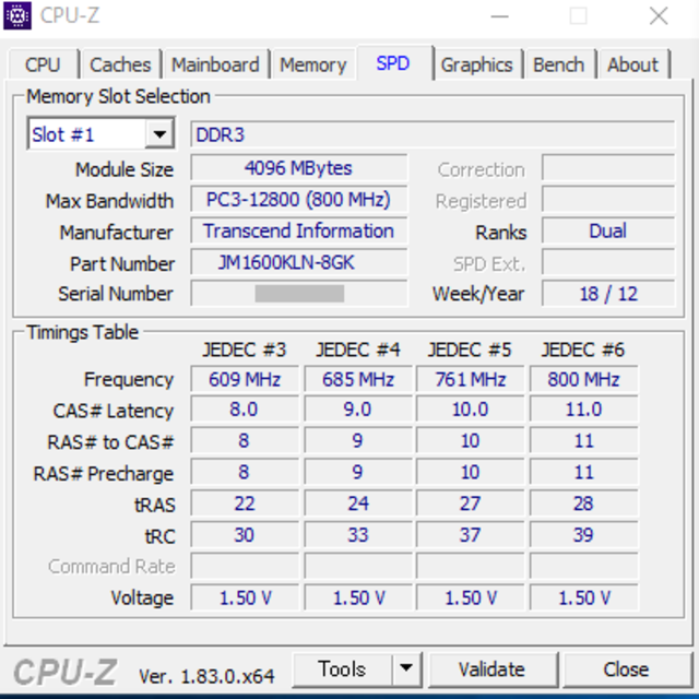 Transcend(トランセンド)のTranscend DDR3-1600 8GB 4GBx2 スマホ/家電/カメラのPC/タブレット(PCパーツ)の商品写真