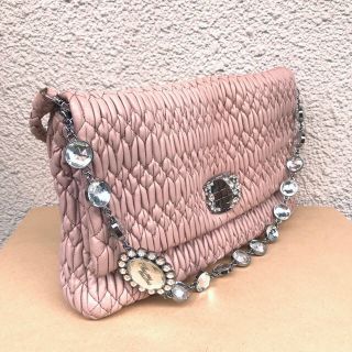 ミュウミュウ(miumiu)のミュウミュウ正規品バッグ大人気ナッパクリスタル☆ギャザー☆ビジュー(ショルダーバッグ)