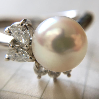 Pt900 ダイヤモンド あこや真珠 リング 7.5サイズ ✳︎上品な輝き✳︎(リング(指輪))
