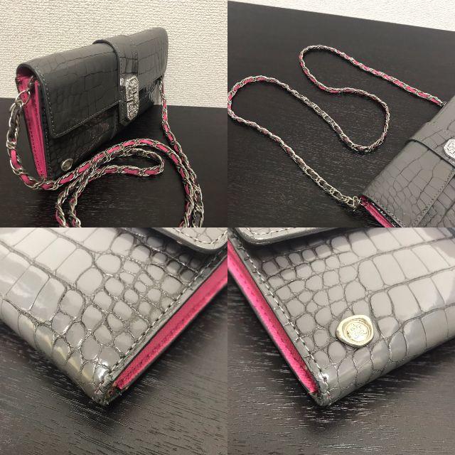 ADMJ チェーンウォレット 美品☆ クロコ型押し グレー