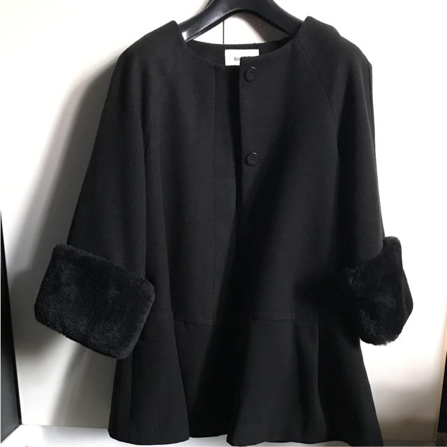 SNIDEL(スナイデル)のスナイデル Aライン コート ノーカラー ブラック ウール レディースのジャケット/アウター(ロングコート)の商品写真