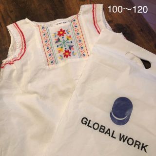 グローバルワーク(GLOBAL WORK)のI 新品 グローバルワークス 刺繍 ワンピース チュニック タンクトップ 白(ワンピース)