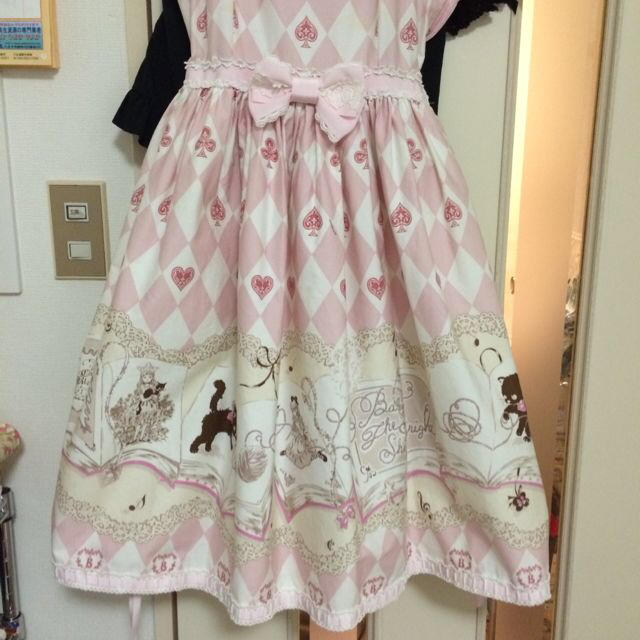 目立ちにくい難ありBABY猫柄ジャンスカピンク