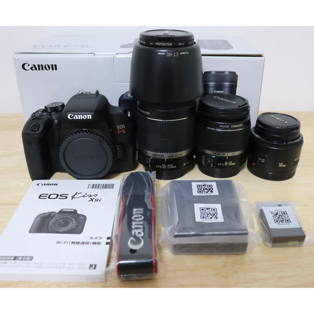 デジタル一眼新品ボディ★Canon EOS kiss x9i 標準&望遠&単焦点レンズセット