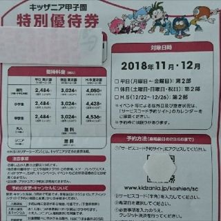 キッザニア甲子園 11月12月優待券(遊園地/テーマパーク)