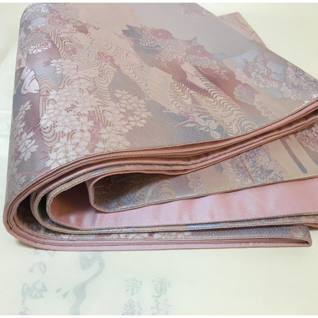 袋帯 正絹 ピンク 光沢感 通年 レディースの水着/浴衣(着物)の商品写真
