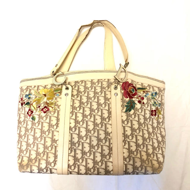 Christian Dior - Christian Dior フラワー刺繍トロッター柄トートバッグの通販 by VINTAGE