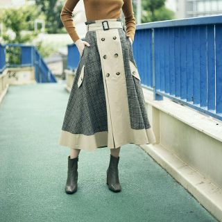 アメリヴィンテージ(Ameri VINTAGE)のAMERI CHECK TRENCH SKIRT ベージュ(ロングスカート)