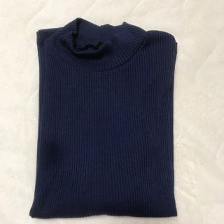 ユニクロ(UNIQLO)のUNIQLO レディース リブハイネックT 長袖 XL ブルー(カットソー(長袖/七分))