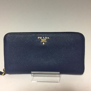 プラダ(PRADA)のPRADA サフィアーノ 青 長財布 ラウンドファスナー プラダ カード有(財布)