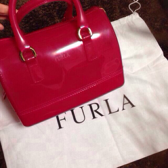 FURLA キャンディバッグ　ミニボストン　ピンク　フラワーリベット