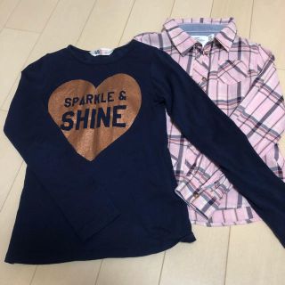 エイチアンドエム(H&M)のH&M  ロンT&チェックシャツ  2枚セット  130(Tシャツ/カットソー)